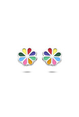 Zilveren oorknoppen - Gerhodineerd - Bloem - Multicolor