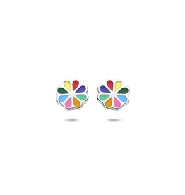 Zilveren oorknoppen - Gerhodineerd - Bloem - Multicolor