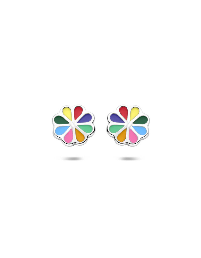 Zilveren oorknoppen - Gerhodineerd - Bloem - Multicolor