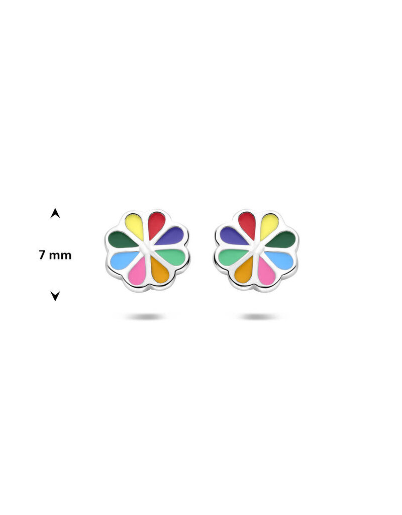 Zilveren oorknoppen - Gerhodineerd - Bloem - Multicolor