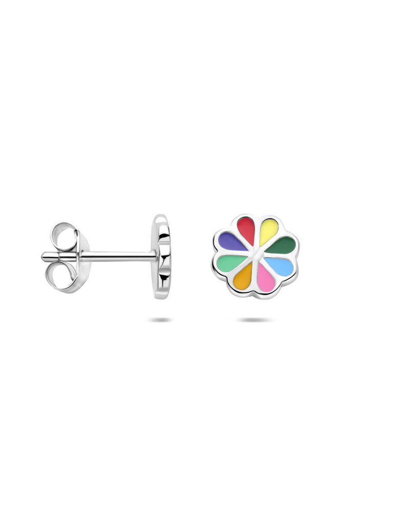 Zilveren oorknoppen - Gerhodineerd - Bloem - Multicolor