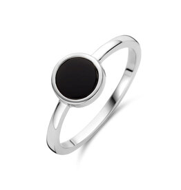 Zilveren ring - Gerhodineerd - Onyx - Maat 17.75