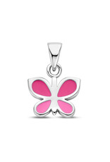 Zilveren hanger - Gerhodineerd - Vlinder - Emaille - Roze