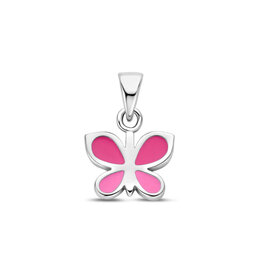 Zilveren hanger - Gerhodineerd - Vlinder - Emaille - Roze