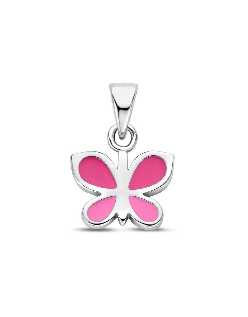 Zilveren hanger - Gerhodineerd - Vlinder - Emaille - Roze