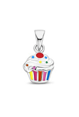 Zilveren hanger - Gerhodineerd - Emaille - Cupcake