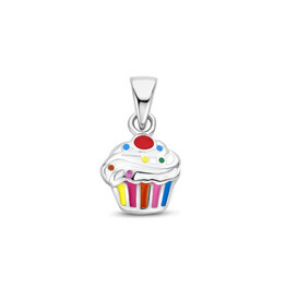 Zilveren hanger - Gerhodineerd - Emaille - Cupcake