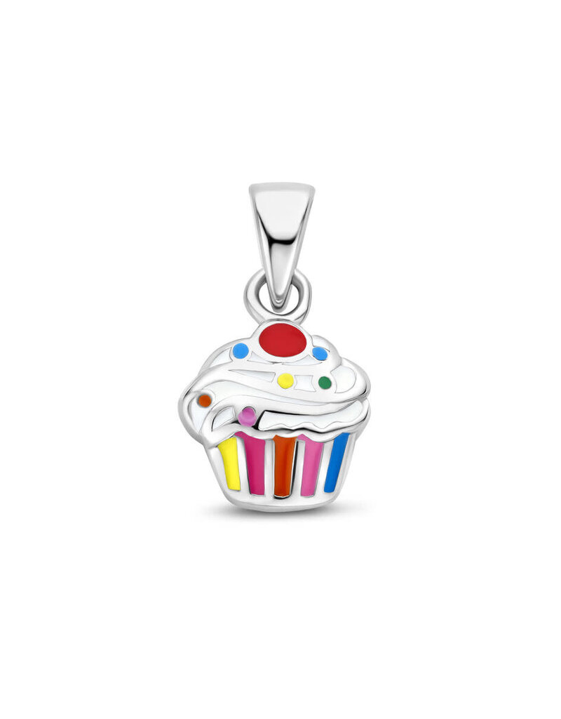 Zilveren hanger - Gerhodineerd - Emaille - Cupcake