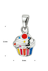 Zilveren hanger - Gerhodineerd - Emaille - Cupcake