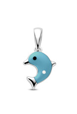 Zilveren hanger - Emaille dolfijn blauw - 17 mm