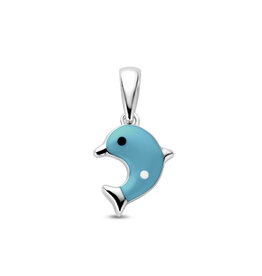 Zilveren hanger - Emaille dolfijn blauw - 17 mm