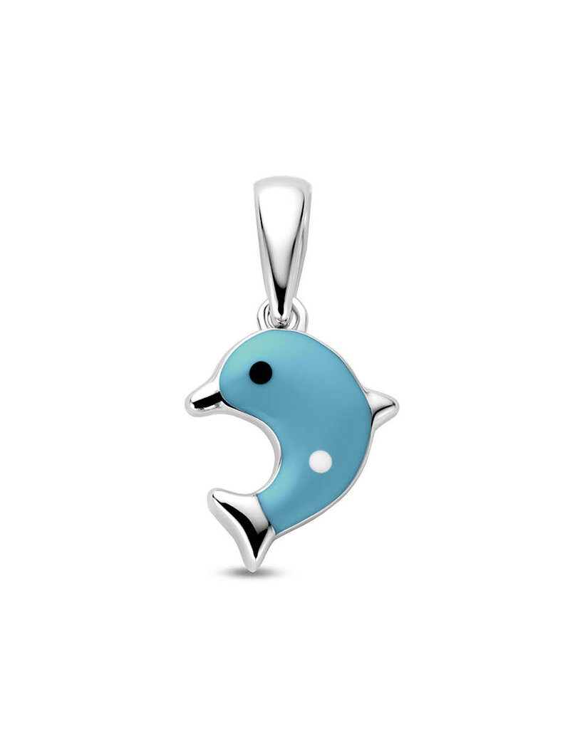 Zilveren hanger - Emaille dolfijn blauw - 17 mm