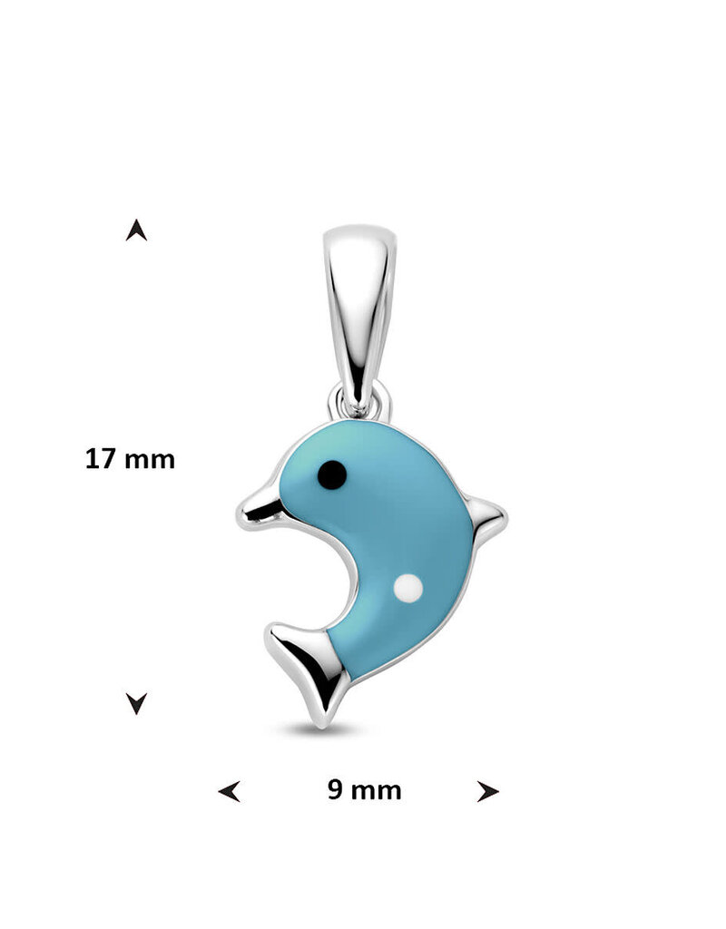 Zilveren hanger - Emaille dolfijn blauw - 17 mm