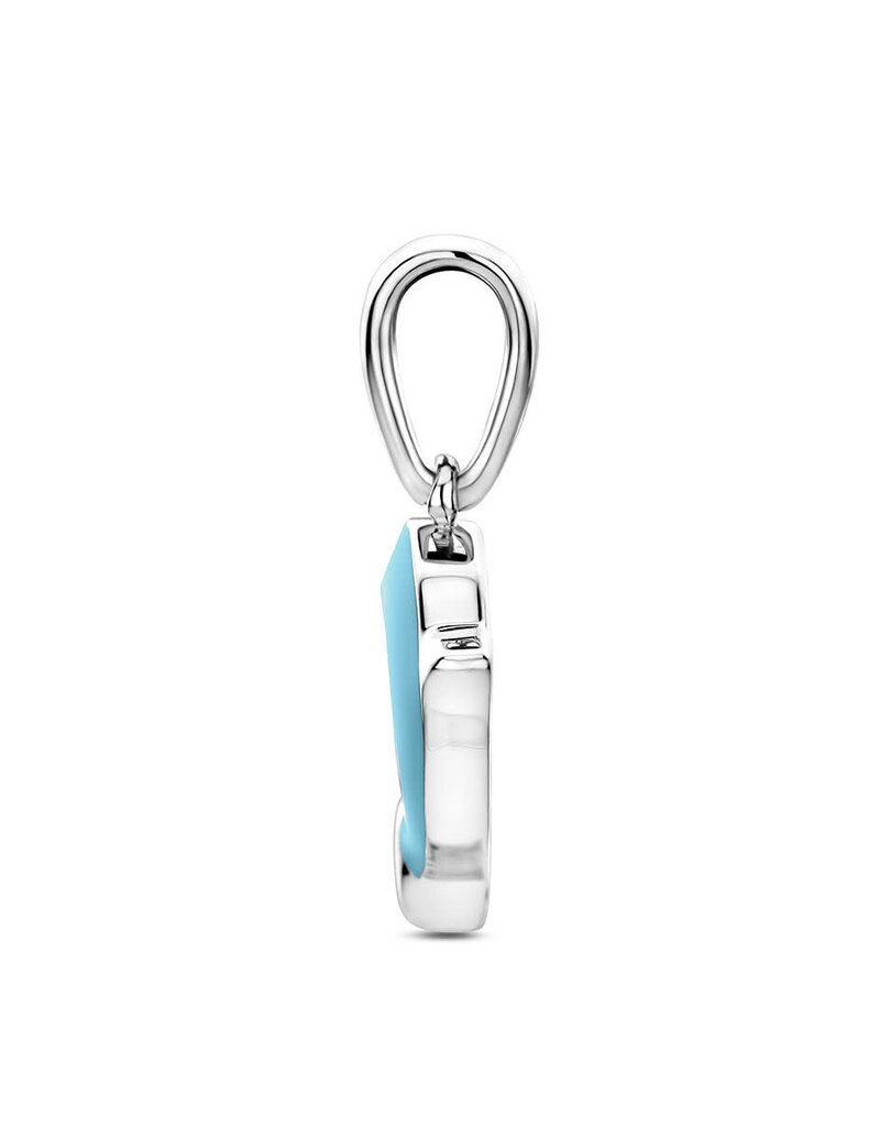 Zilveren hanger - Emaille dolfijn blauw - 17 mm