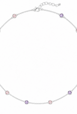 Rosa di Luca Italy Zilveren collier - Gerhodineerd - Zirkonia roze en paars - 42+3 cm