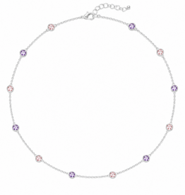 Rosa di Luca Italy Zilveren collier - Gerhodineerd - Zirkonia roze en paars - 42+3 cm