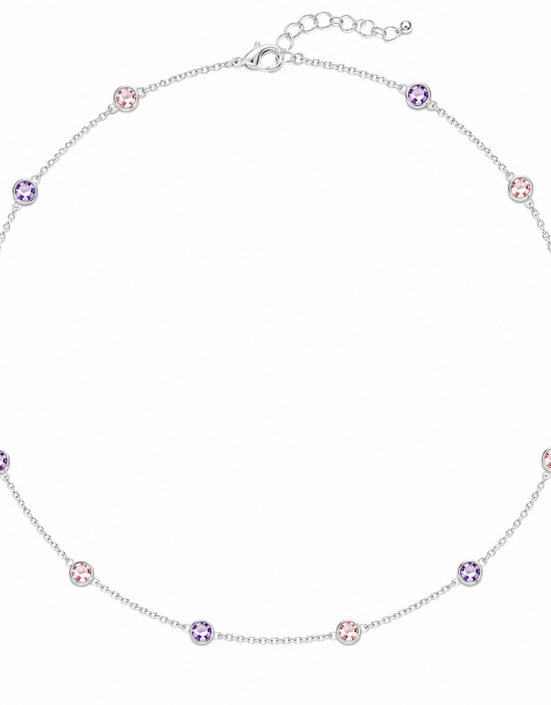 Rosa di Luca Italy Zilveren collier - Gerhodineerd - Zirkonia roze en paars - 42+3 cm