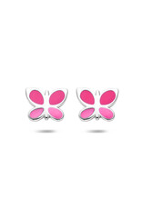 Zilveren oorknoppen - Gerhodineerd - Vlinder - Emaille - Roze