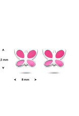 Zilveren oorknoppen - Gerhodineerd - Vlinder - Emaille - Roze