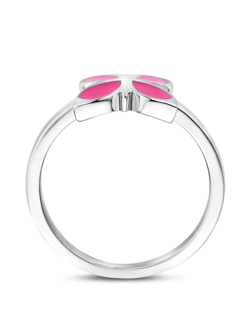 Zilveren kinderring - Gerhodineerd - Vlinder - Emaille - Roze - Maat 14.5