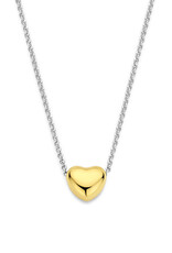 Zilveren collier - Gerhodineerd - Verguld hartje - 40+5 cm