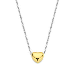 Zilveren collier - Gerhodineerd - Verguld hartje - 40+5 cm