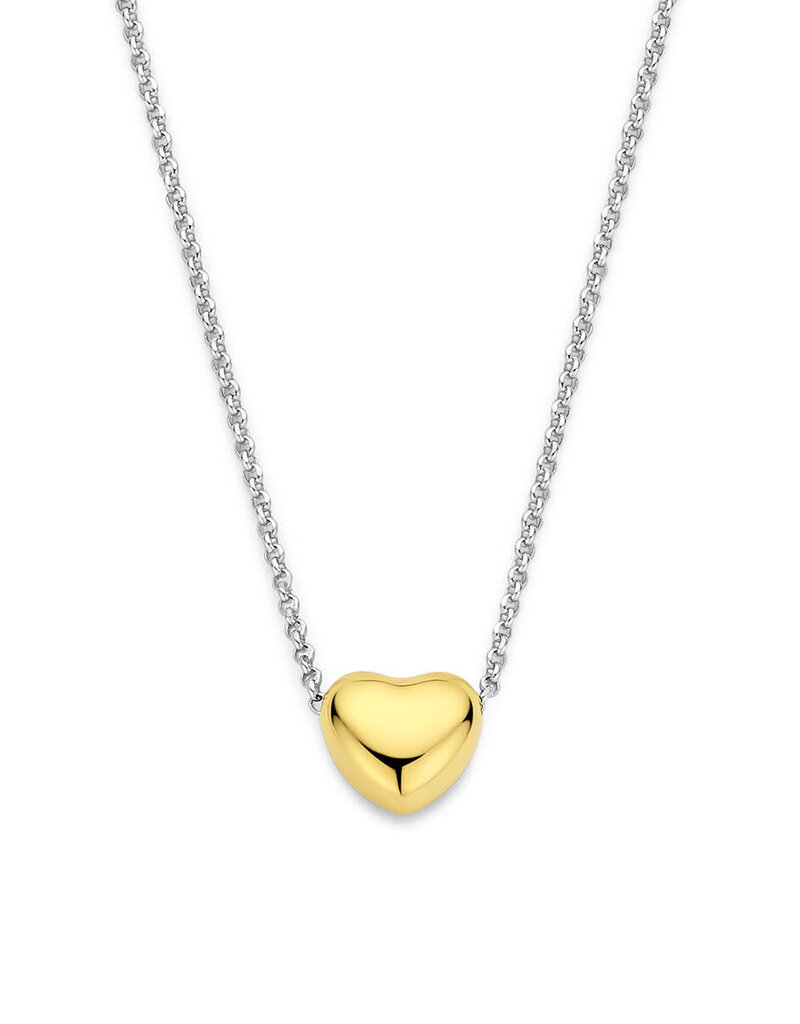 Zilveren collier - Gerhodineerd - Verguld hartje - 40+5 cm
