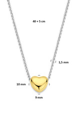 Zilveren collier - Gerhodineerd - Verguld hartje - 40+5 cm