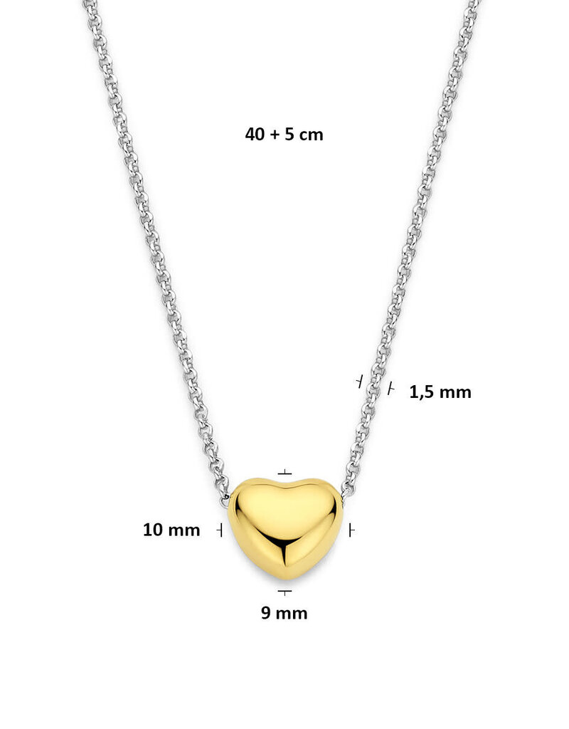 Zilveren collier - Gerhodineerd - Verguld hartje - 40+5 cm