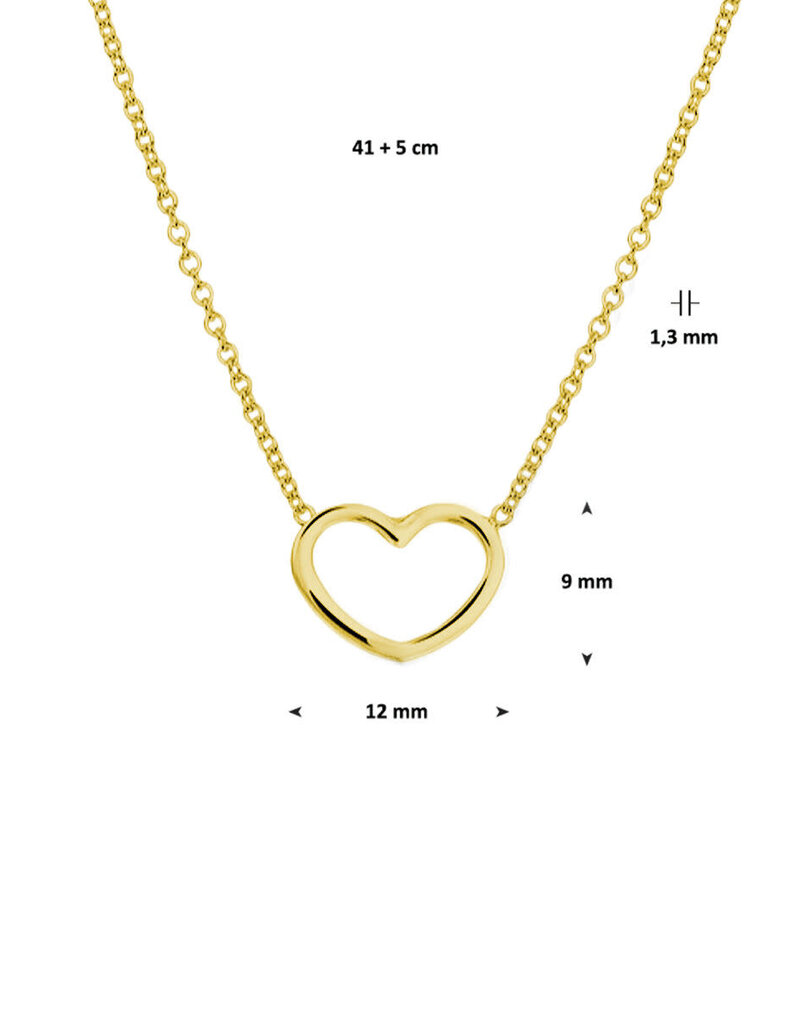 Zilver collier verguld - Hartje - 41+5 cm