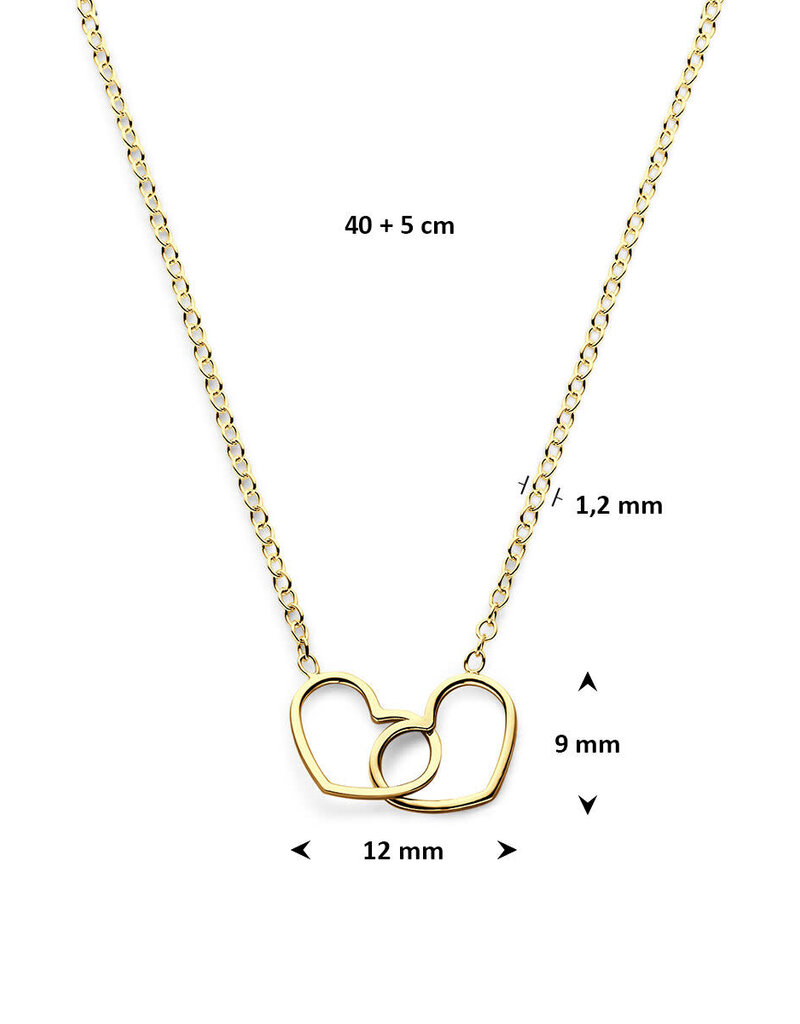 Zilver collier verguld - Hartjes - 41+5 cm
