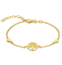 Rosa di Luca Italy Zilver verguld - Armband - Hartjes en levensboom - 16+3