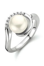 Zilveren ring - Zirkonia - Zoetwaterparel - Maat 17.75