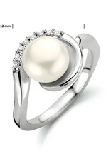 Zilveren ring - Zirkonia - Zoetwaterparel - Maat 17.75