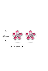 Zilveren oorknoppen - Gerhodineerd - Bloemetje - Emaille roze