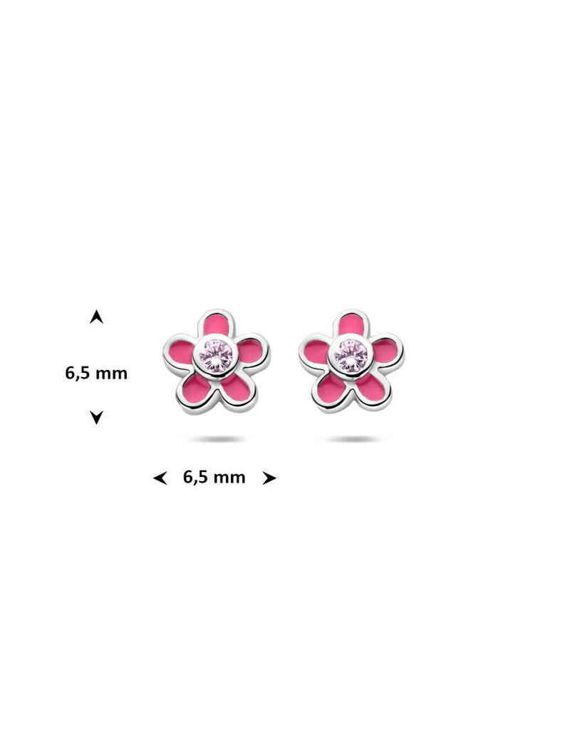 Zilveren oorknoppen - Gerhodineerd - Bloemetje - Emaille roze