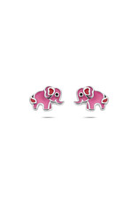 Zilveren oorknoppen - Gerhodineerd - Emaille - Roze olifant