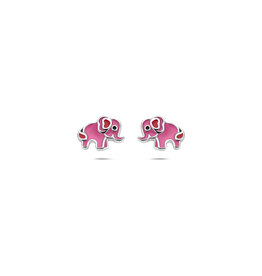 Zilveren oorknoppen - Gerhodineerd - Emaille - Roze olifant