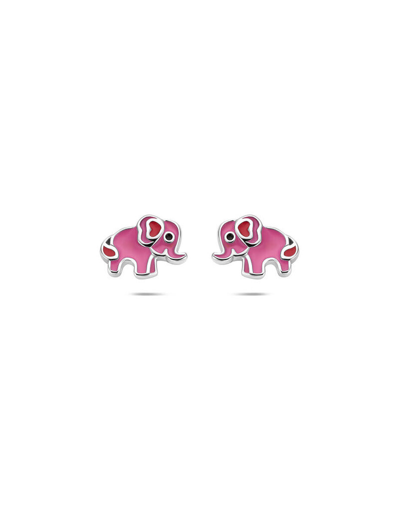 Zilveren oorknoppen - Gerhodineerd - Emaille - Roze olifant