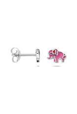 Zilveren oorknoppen - Gerhodineerd - Emaille - Roze olifant