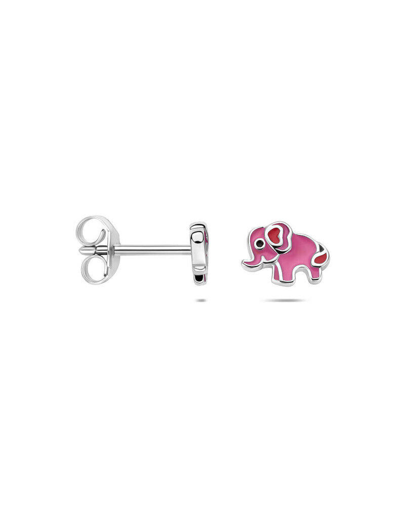 Zilveren oorknoppen - Gerhodineerd - Emaille - Roze olifant
