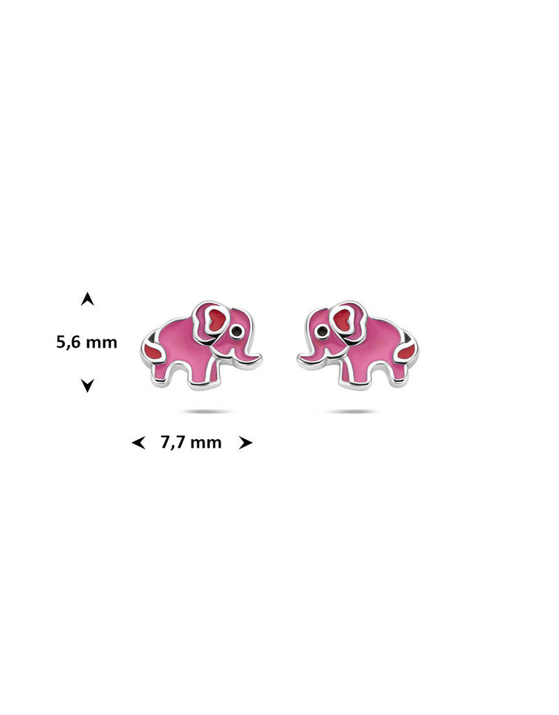 Zilveren oorknoppen - Gerhodineerd - Emaille - Roze olifant