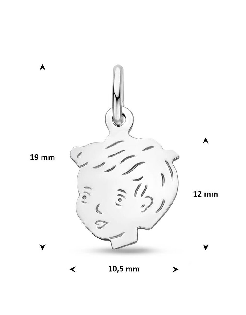 Zilveren kinderkopje - Jongen - 15 x 11,5 mm