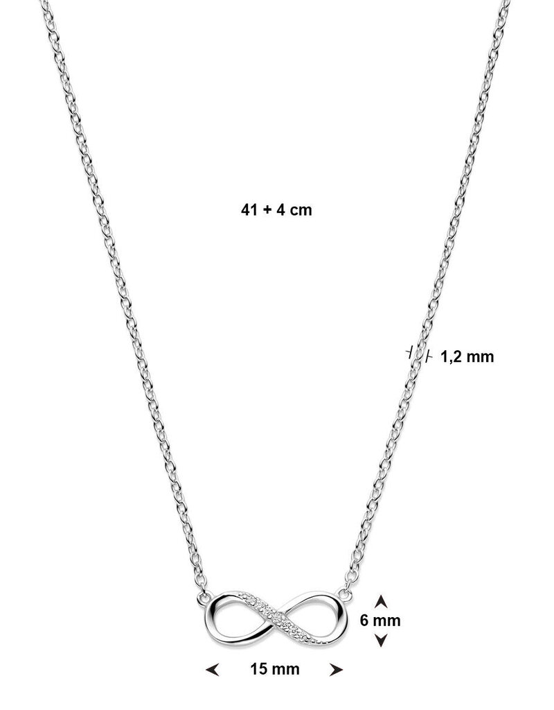 Zilveren collier - Gerhodineerd - Zirkonia - Infinity - 41 + 4 cm