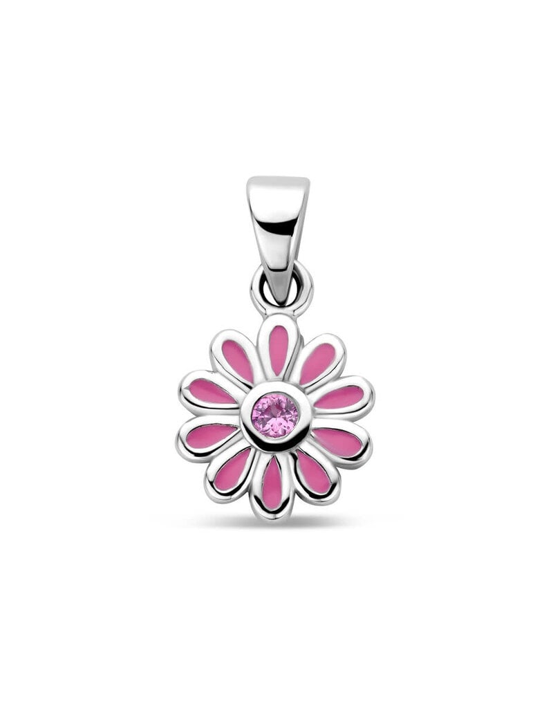 Zilveren hanger - Gerhodineerd - Emaille / Zirkonia - Bloemmetje