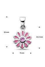 Zilveren hanger - Gerhodineerd - Emaille / Zirkonia - Bloemmetje