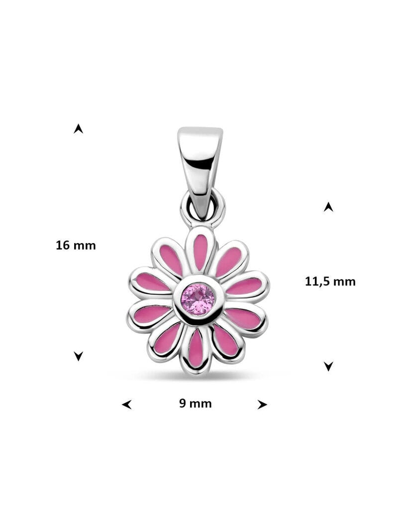 Zilveren hanger - Gerhodineerd - Emaille / Zirkonia - Bloemmetje