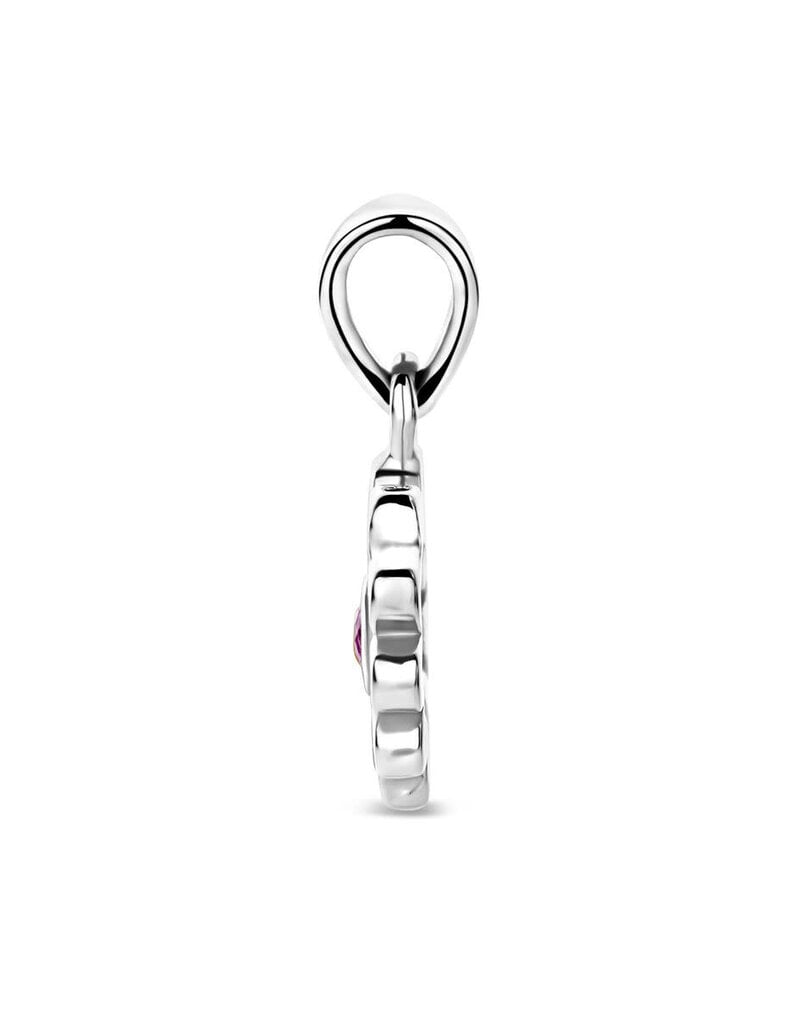 Zilveren hanger - Gerhodineerd - Emaille / Zirkonia - Bloemmetje