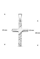 Zilveren kruisje - Gerhodineerd - Gehamerd 18 mm
