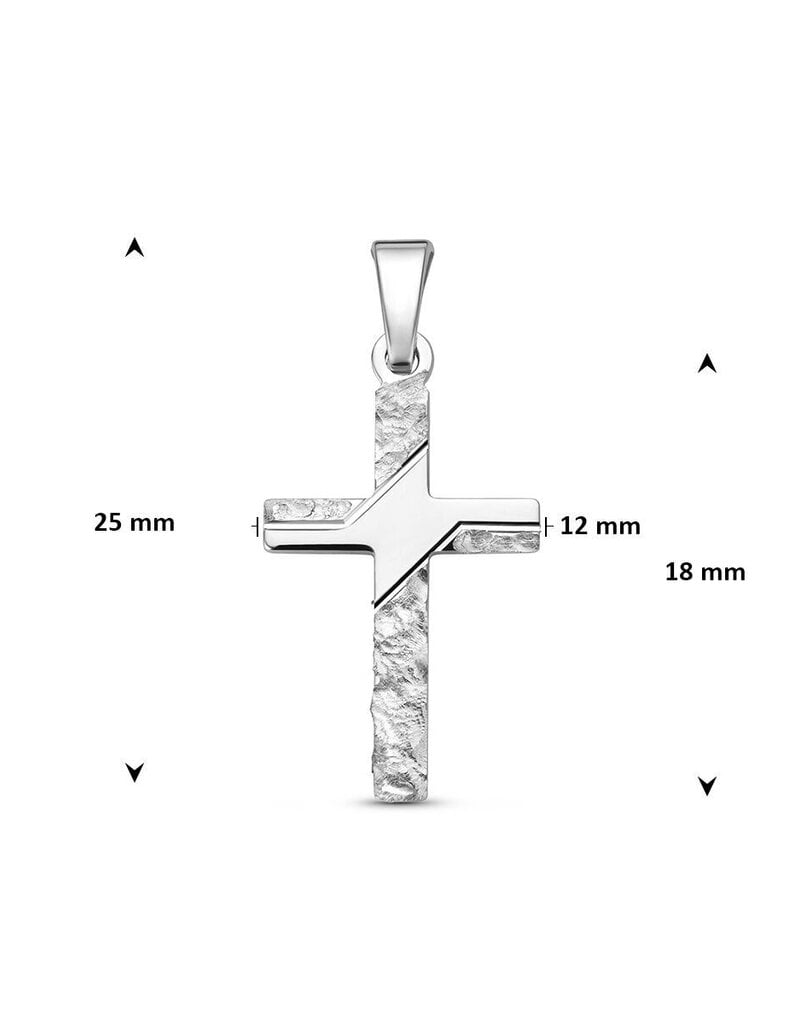 Zilveren kruisje - Gerhodineerd - Gehamerd 18 mm